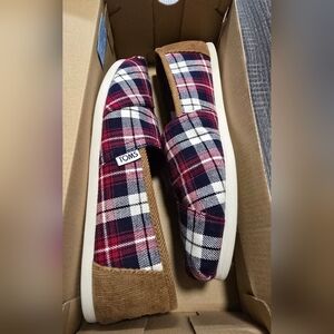 TOMS Women's Red Checkered Plaid Slip-On Shoes Size 8
